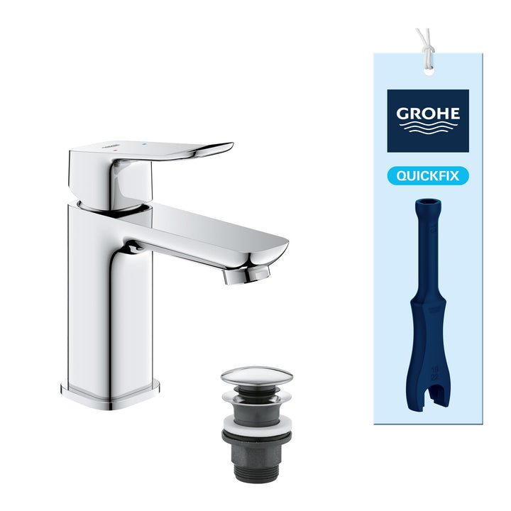 GROHE Dice, Waschtischarmatur, wassersparend (Wasserhahn für das Bad, Badarmatur mit Push-Open Ablau