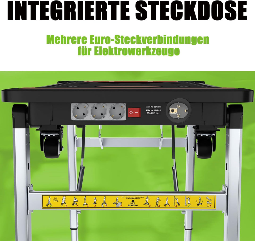 Vertak Faltbar 7-in-1 Klappbare Werkbank mit Integrierter Steckdosenleiste Haushalt & DIY-Arbeitspla