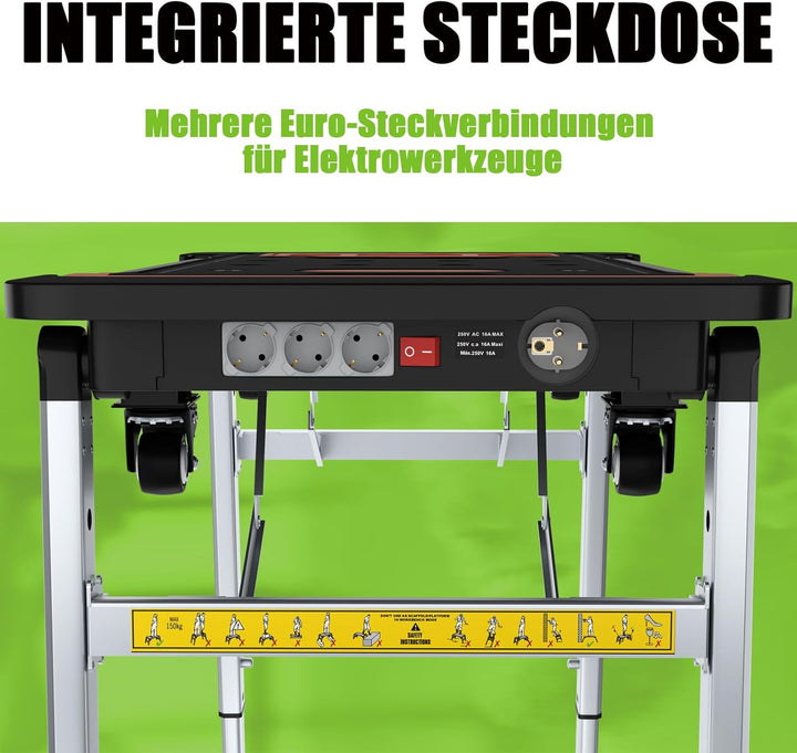 Vertak Faltbar 7-in-1 Klappbare Werkbank mit Integrierter Steckdosenleiste Haushalt & DIY-Arbeitspla
