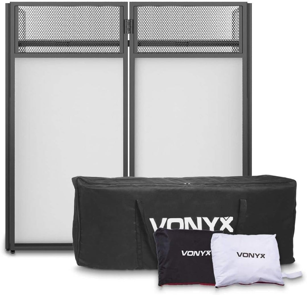 Vonyx DB4 Pro - DJ Tisch, faltbares DJ Pult mobil und klappbar, DJ Booth mit weisser und schwarzer V