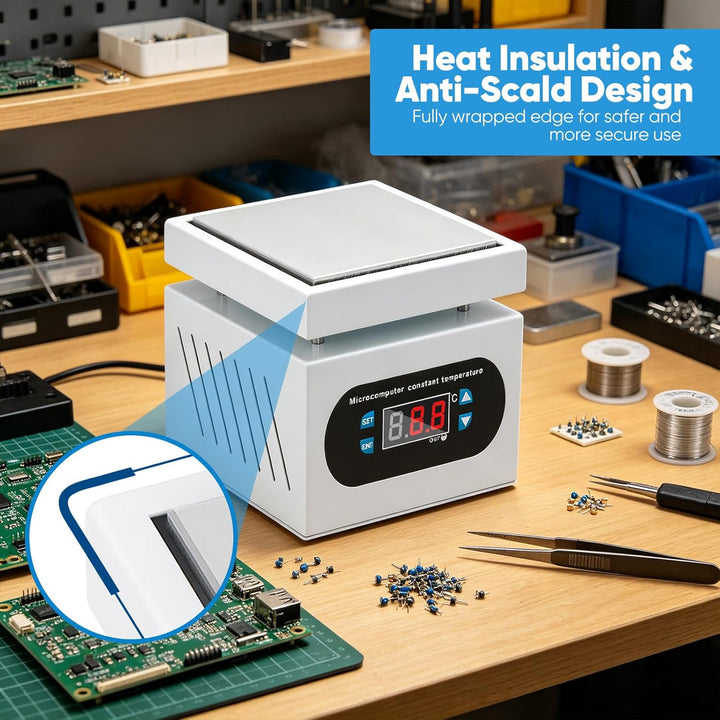 PCB Heizstation, 0-400°C Einstellbare Lötstation Heizplatte mit Digitalanzeige und Anti-Verbrühungsd