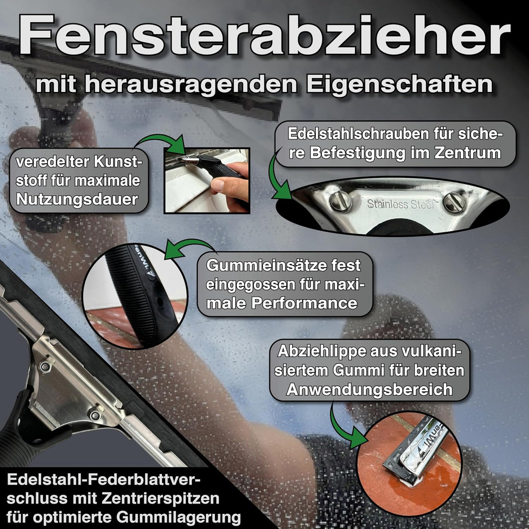 FenWi Fensterabzieher in 45cm Breite/Duschabzieher/breiter Abzieher mit Edelstahl-Abziehschiene für