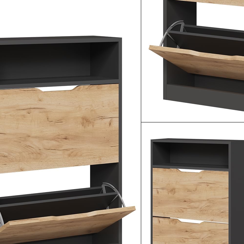 Vicco Schuhkipper Luca, Anthrazit/Goldkraft Eiche, 22 x 89.5 cm mit 2 Fächern Anthrazit/Goldkraft Ei