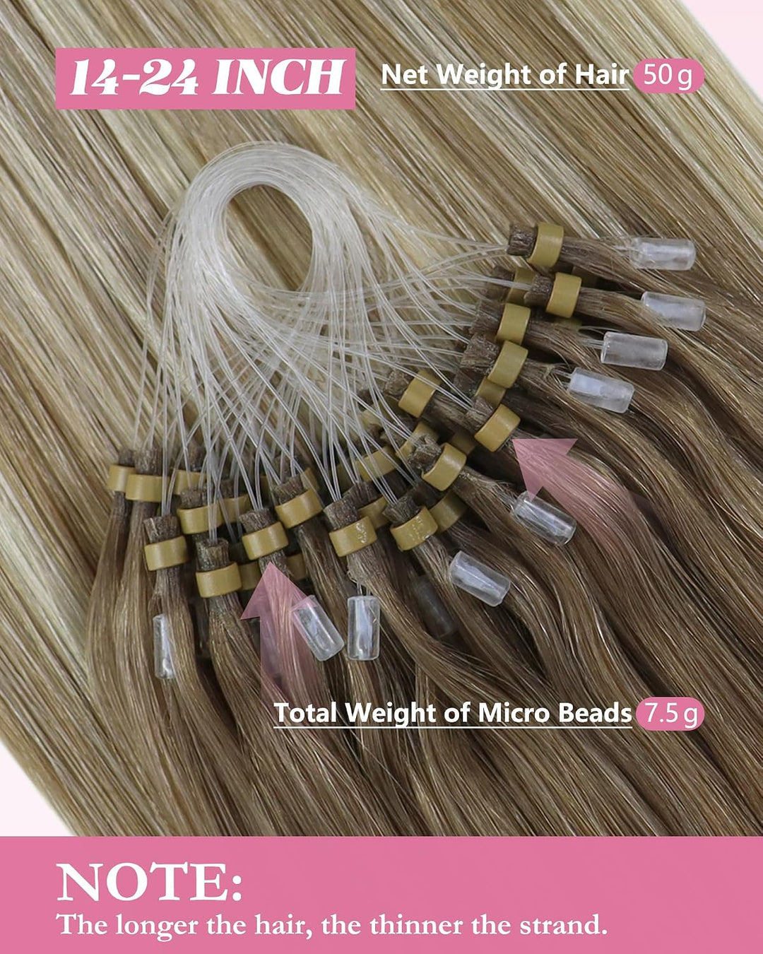 YoungSee Microring Extensions Ombre 60 cm Microring Extensions Echthaar 1g Ombre Micro Loop Extensio