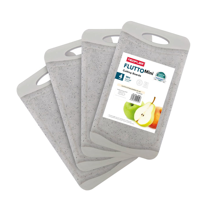 NEOFLAM® Frühstücksbrettchen rutschfest 4er Set Schneidebrett Kunststoff klein antibakteriell 25x14c