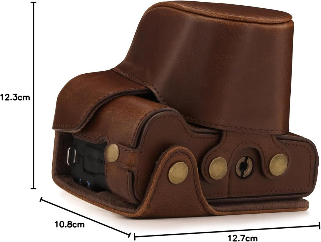 MegaGear Canon EOS M50 (15-45mm) Ever Ready Leder Kamera-Case mit Trageriemen