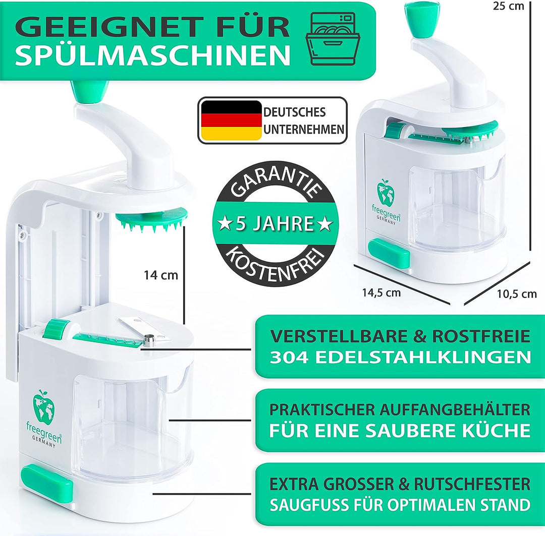 freegreen® GERMANY Spiralschneider mit Auffangbehälter [inkl. Kochbuch] I Ein Zoodle Maker, der bege