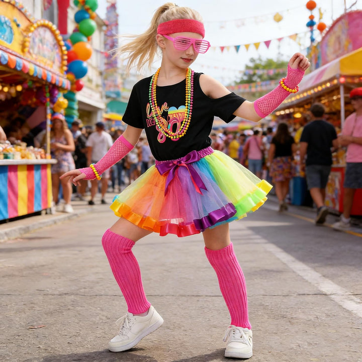 Firecos 80er Jahre Kostüm für Kinder Cosplay Thema Anzug Fancy Kleid 80er Jahre Outfit Kleid Zubehör
