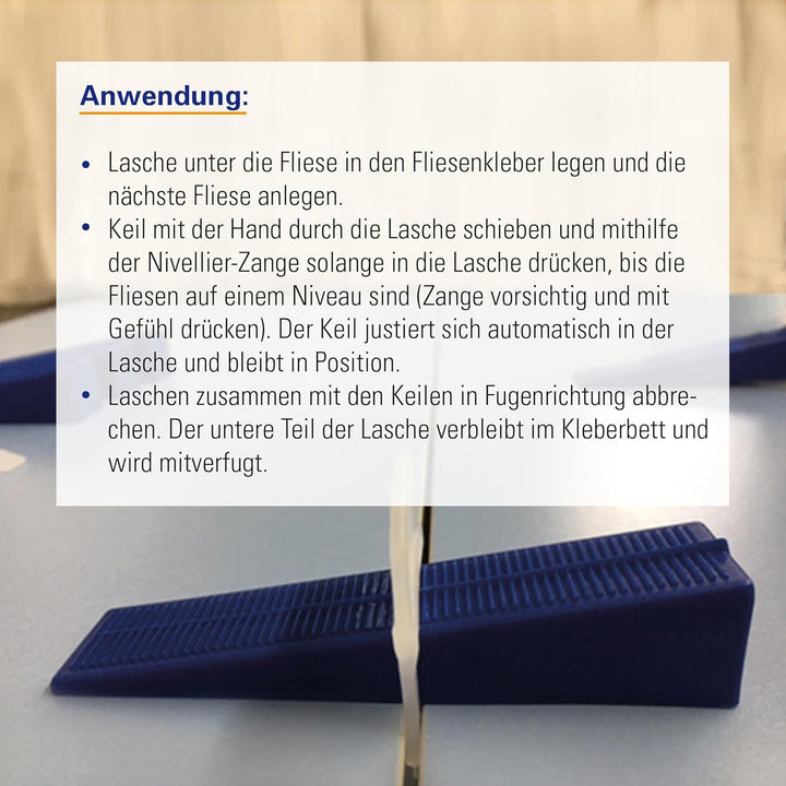 Karl Dahm Zuglaschen für 1 mm Fugen bei einer Fliesenstärke von 0-12 mm, 100 Stück – Geeignet für Fl