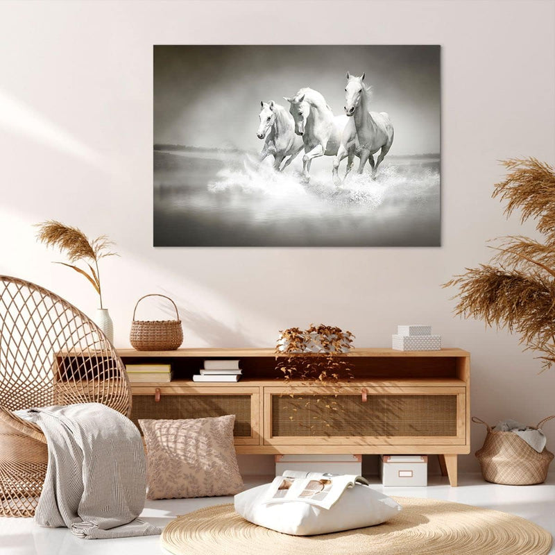 Bilder auf Leinwand 100x70cm Leinwandbild Bauernhof pferde galopp freiheit Gross Wanddeko Bild Schla