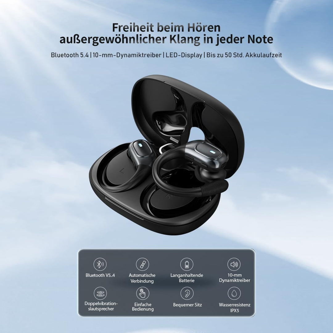 PORTENTUM Bluetooth kopfhörer Sport – LED-Anzeige – DNS Geräuschreduzierung – 50h Akku – Bluetooth 5