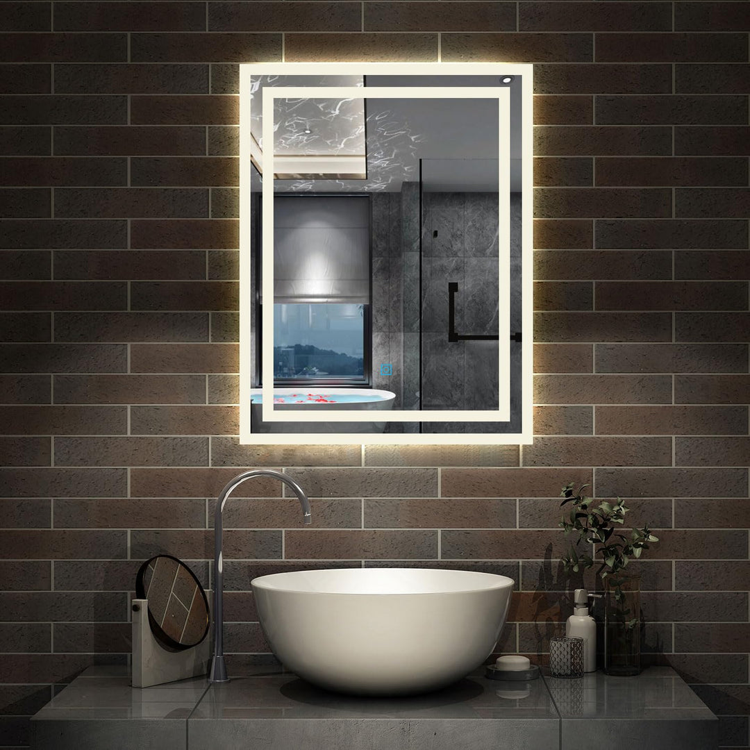 Aica Sanitär Badezimmerspiegel 50×70cm 3 Lichfarbe dimmbar Memory Wand/Touchschalter Beschlagfrei LE