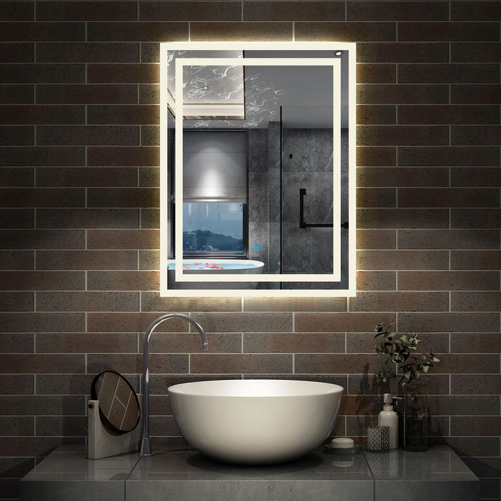 Aica Sanitär Badezimmerspiegel 50×70cm 3 Lichfarbe dimmbar Memory Wand/Touchschalter Beschlagfrei LE