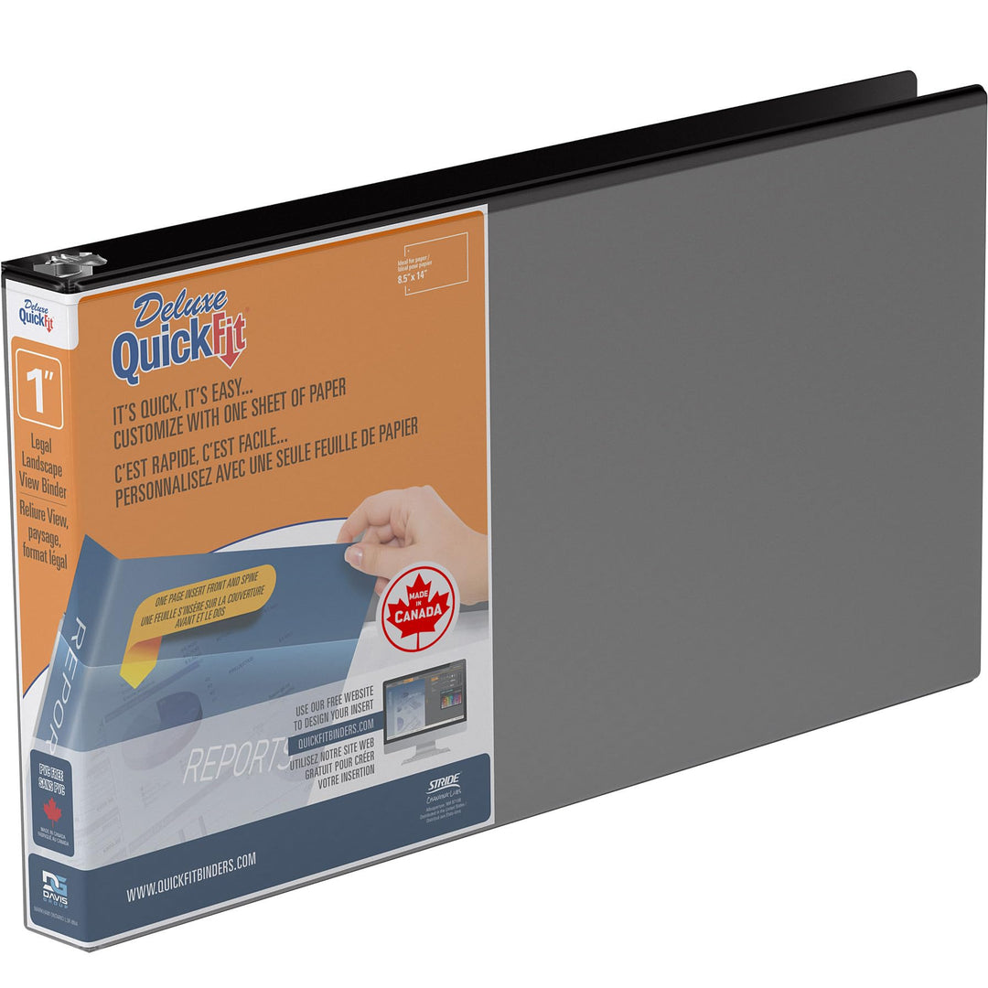 QuickFit Heavy Duty 8.5 x 14 Inch Landscape Spreadsheet View Binder, 1 Inch, Round Ring, Black (9501