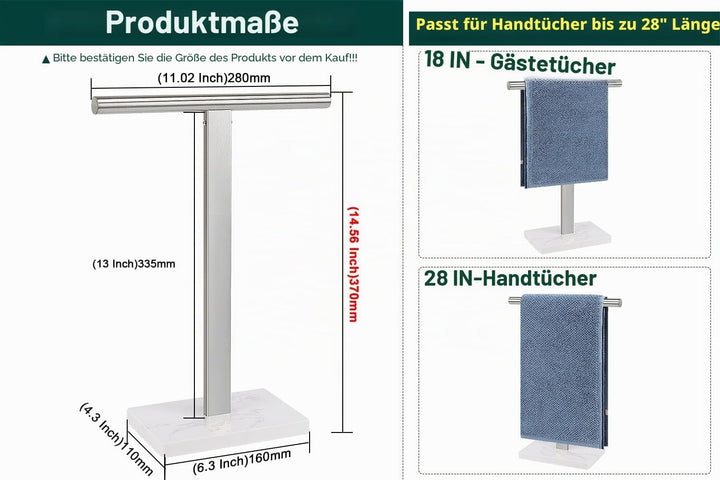 Handtuchhalter, T-Form Handtuchständer für Badezimmer mit Marmorbasis, 304 Edelstahl Ständer Handtuc