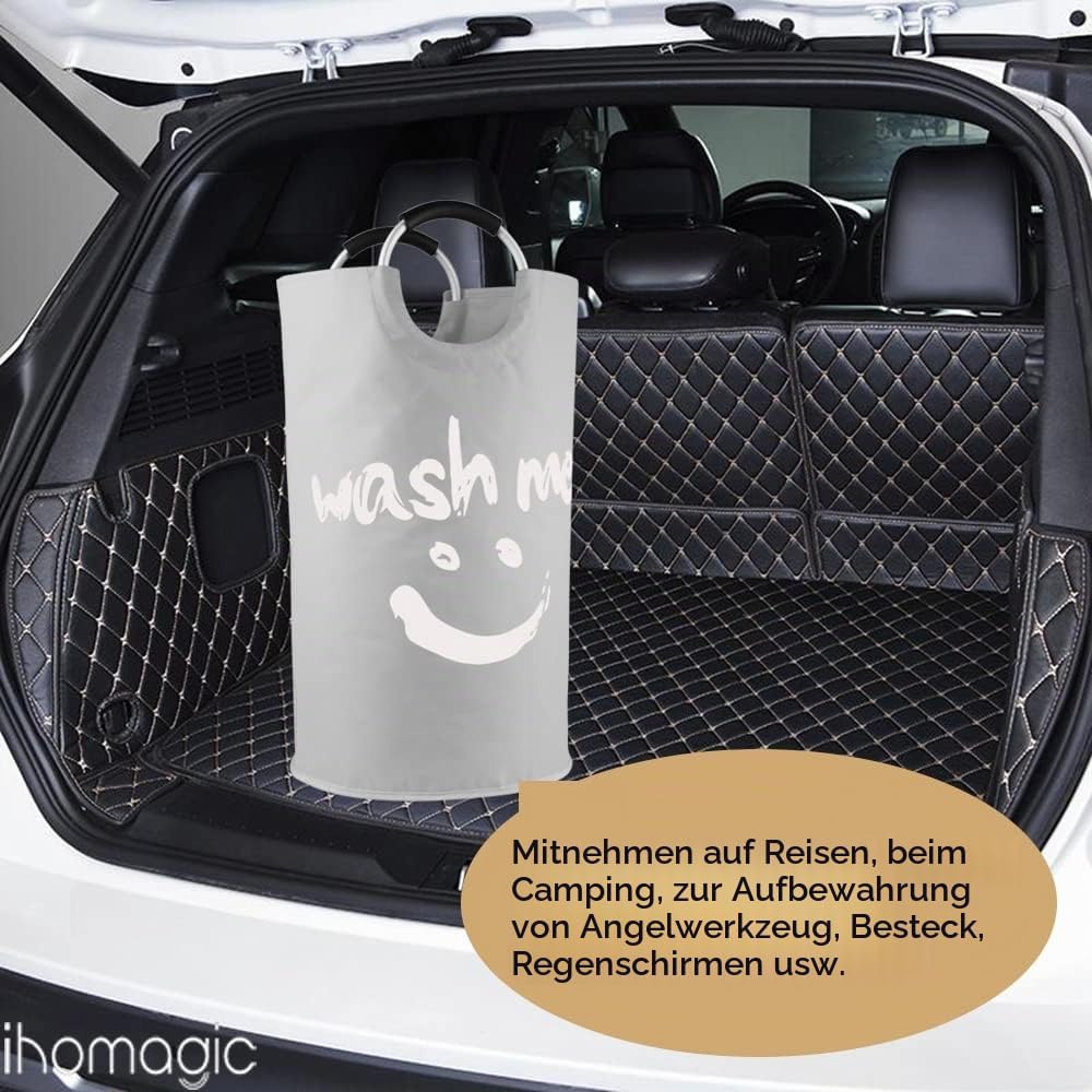Grosser Wäschekorb 115L, Faltbar Wäschesammler, Lächelndes Muster Wäschetonne Stoff Wäschesack mit G