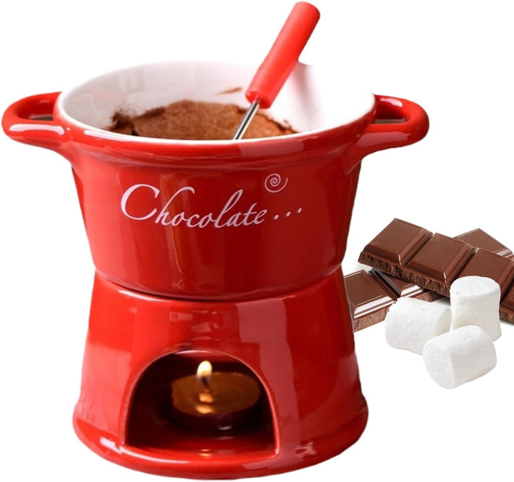 Schokofondue Tasse Fondues Keramik Schmelzbutterwärmer Mit Gabel,Tragbares Schokoladen Hot Pot Beche