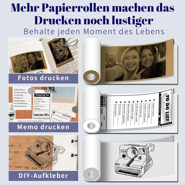 PokeLabel M02D Mini Drucker, Taschendrucker für Smartphone &amp; Tablet, Thermo-Fotodrucker zum Drucken