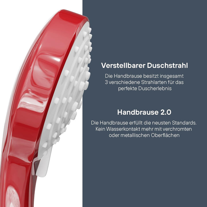 SANTRAS® Handbrause mit dreifach verstellbaren Duschkopf in Rot Rot Dreifach verstellbar, Rot Dreifa