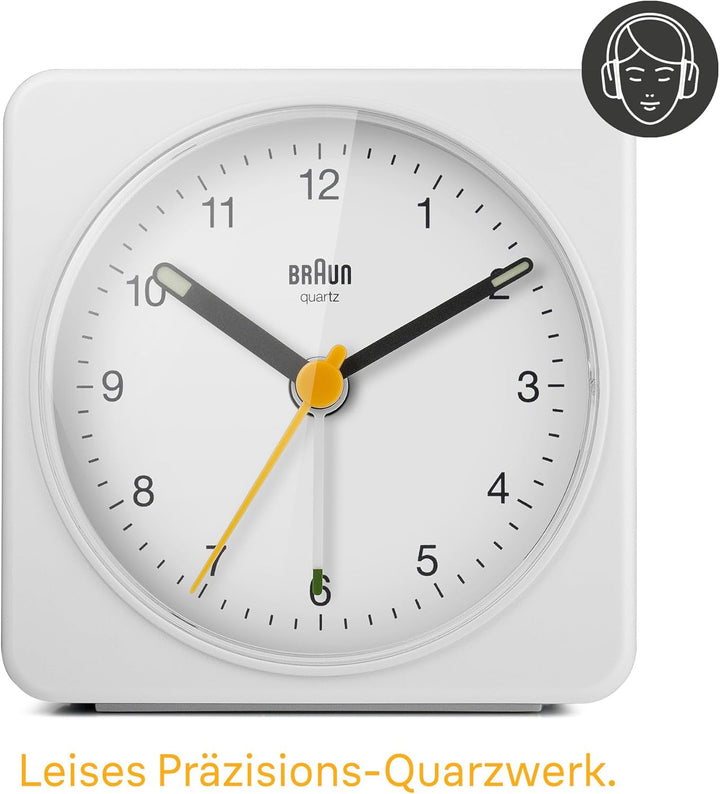 Braun Klassischer analoger Wecker mit Schlummerfunktion und Licht, ruhiges Quarzuhrwerk, Crescendo-A