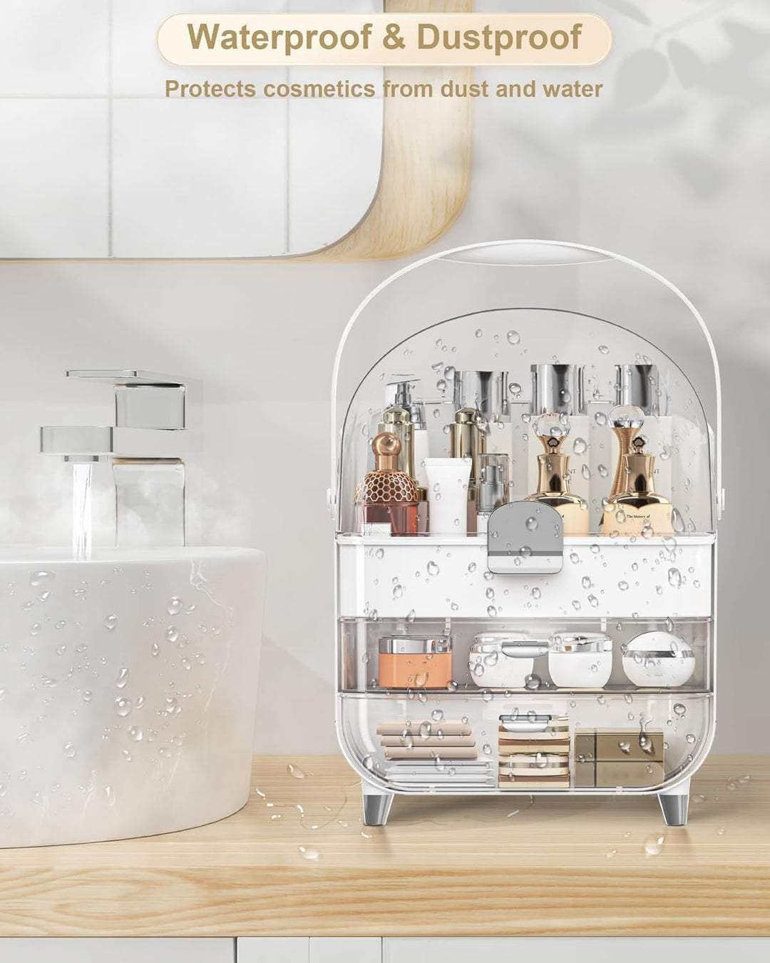 Makeup-Organizer mit Deckel & Schubladen – Kosmetik-Vitrine & Hautpflege-Aufbewahrung mit Staubschut
