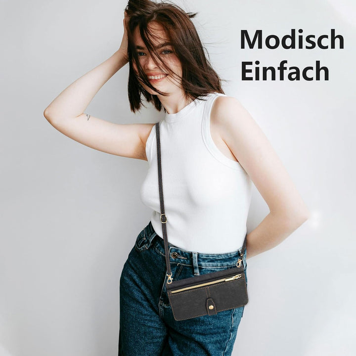 ZCDAYE Hülle für iPhone 16 Pro Max mit Band Handykette, Leder Handyhülle Handytasche mit Kartenfäche