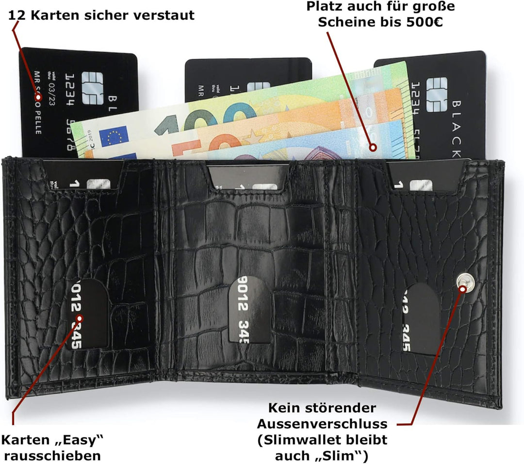 NEU: SOLO PELLE® Slim Wallet mit Münzfach [12 Karten] Slimwallet Riga [RFID-Schutz] Kartenetui mit M