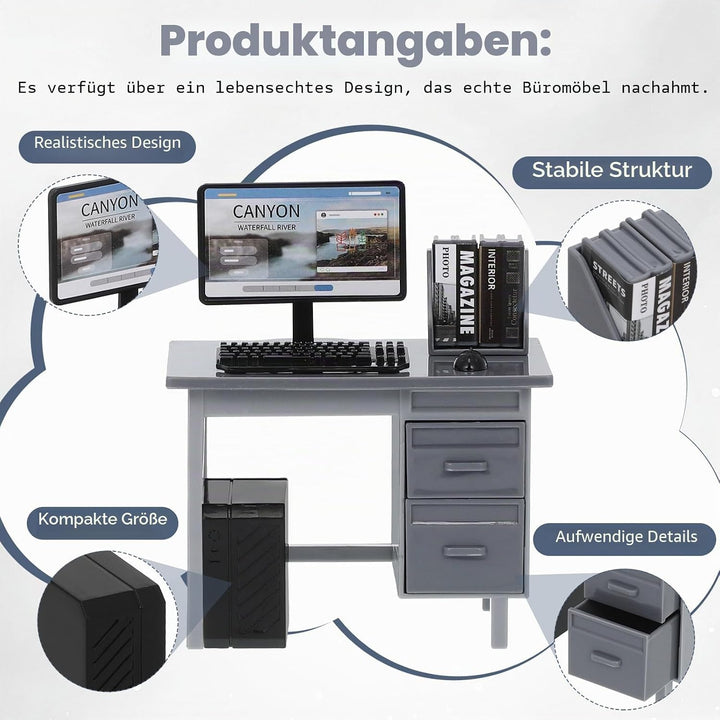 Toyvian 2 Sets Miniatur-computertisch-Set, 1:12 Bürotisch, Miniatur-puppenhausmöbel-zubehör, Mini-mö