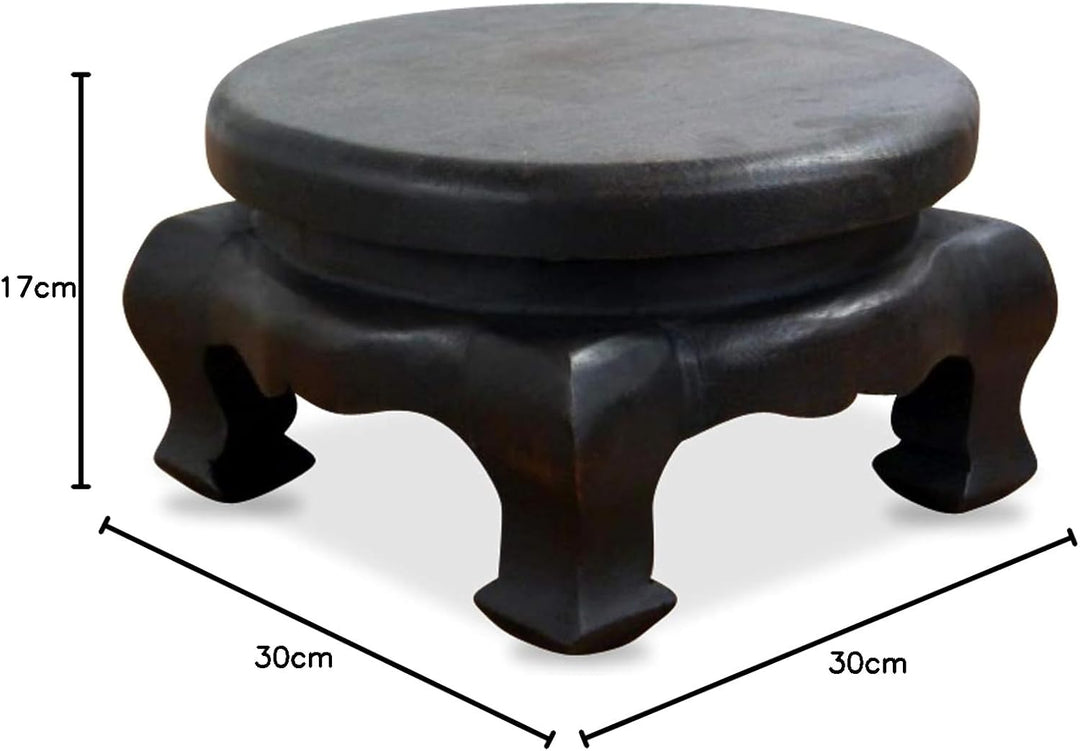 livasia Runder Opiumtisch, Beistelltisch, Massivholztisch, Couchtisch, Podest Schwarz 30cm, Schwarz