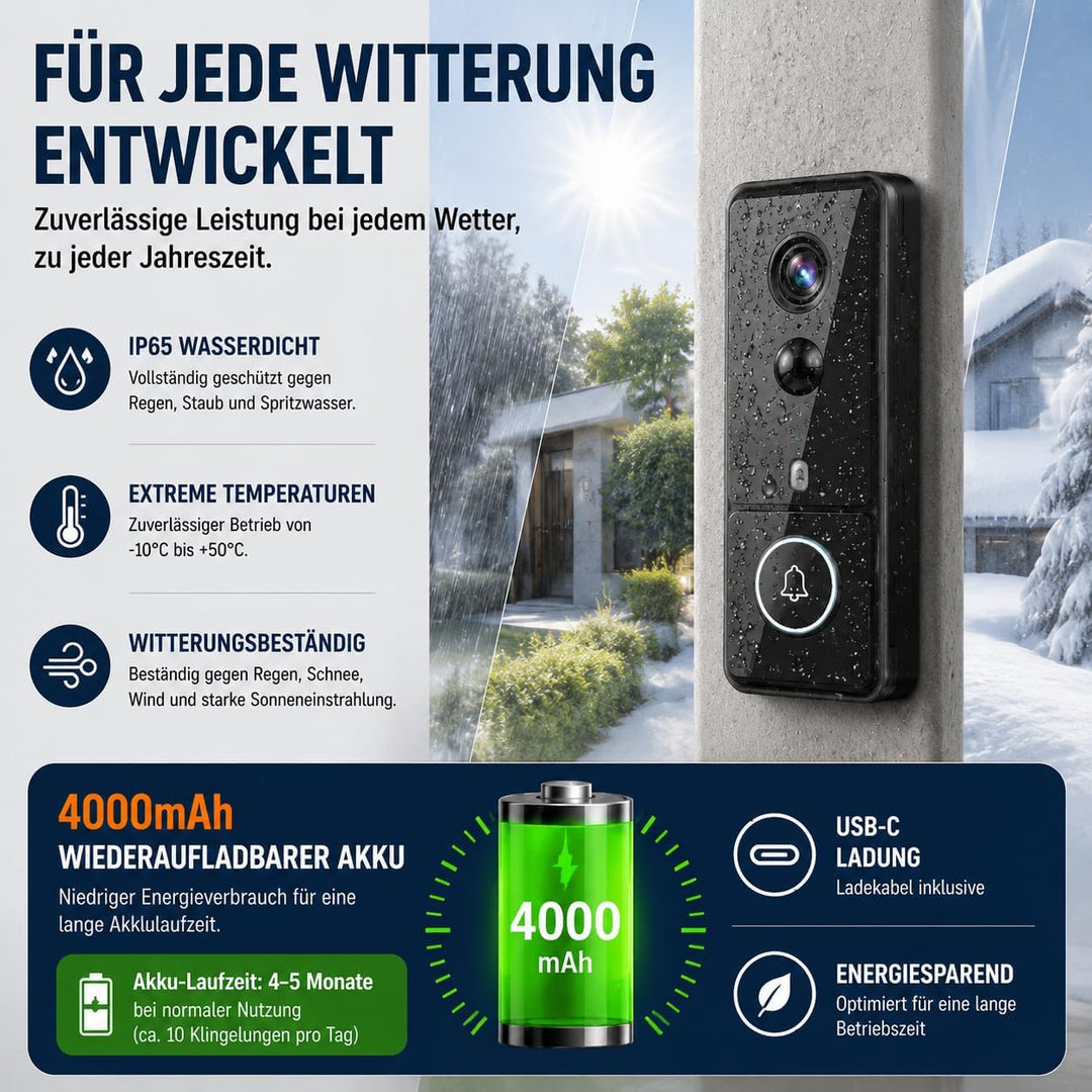 Video Türklingel mit Kamera, 4,3'' IPS Monitor, PIR Sensor, ohne WLAN & App | Livebild per Monitor,