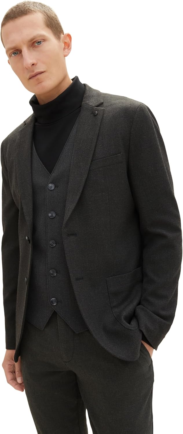 TOM TAILOR Herren Weste 46 10617 - Black Grey Melange, 46 10617 - Black Grey Melange