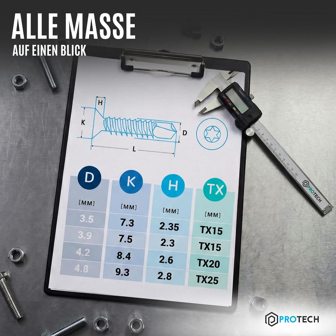 PROTECH 200 Stück Bohrschrauben Form O TORX 4,8x25 DIN 7504 Edelstahl A2 V2A Rostfrei Senkkopf-Schra