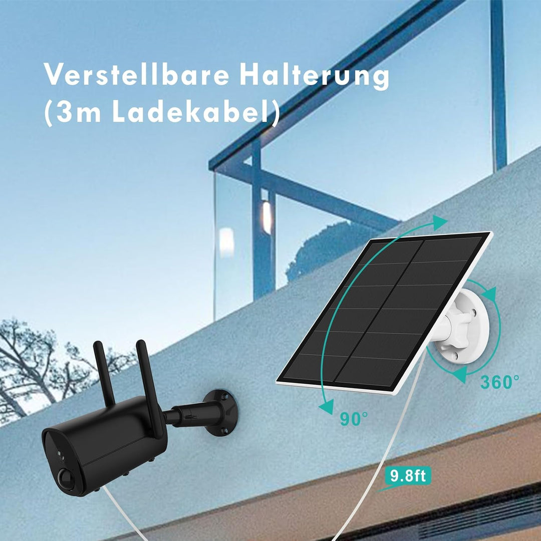 Solarpanel für Überwachungskamera, 5W Solarmodul für Outdoor Akku Kamera, Solar Panel mit 9,8ft Kabe