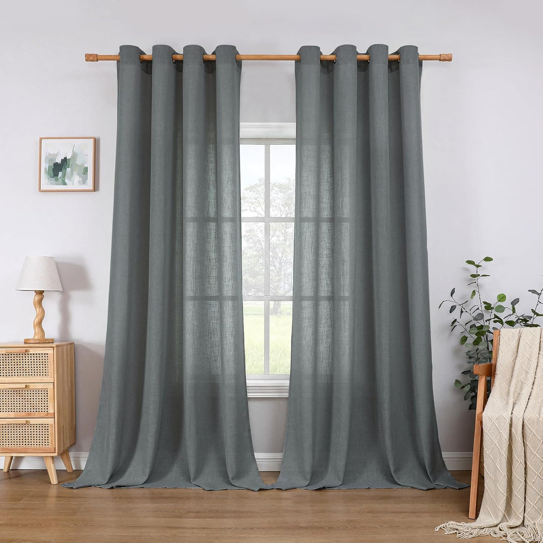 CUCRAF Leinen Gardinen mit Ösen Landhausstil Voile Vorhang Halbtransparent Gardinen für Schlafzimmer
