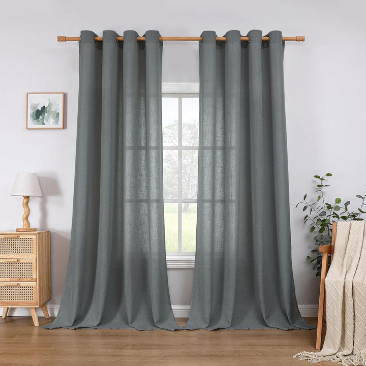 CUCRAF Leinen Gardinen mit Ösen Landhausstil Voile Vorhang Halbtransparent Gardinen für Schlafzimmer