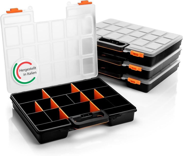 BigDean 4 Stück Sortimentskasten stapelbar 38x33x6cm praktische Sortierbox mit 16 Fächern – Werkzeug