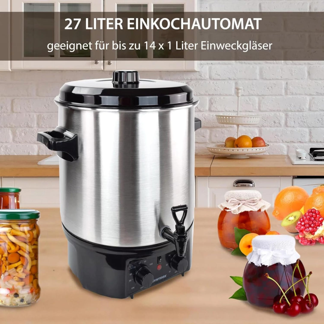 Syntrox Einkochautomat Glühweinkocher Vintel 27 Liter Edelstahl, Wasserkocher, Multikocher, Heisswas
