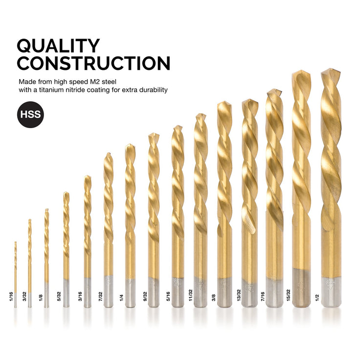Neiko 10037 eine Linke Hand Bohrer Set, 15 Stück | M2 HSS mit Titan-Nitrid Beschichtung | SAE (1/40,