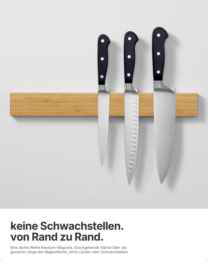 LARHN Magnetleiste für Messer, Magnetischer Messerhalter Wand, Selbstklebend aus Akazienholz, 40 cm
