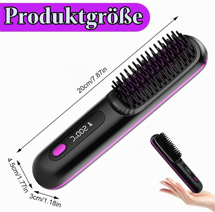Glättbürste Kabellos, Kabellose Glättbürste, Tragbare Bürste Mit LED Anzeige Und 3 Wärmestufen, 160°