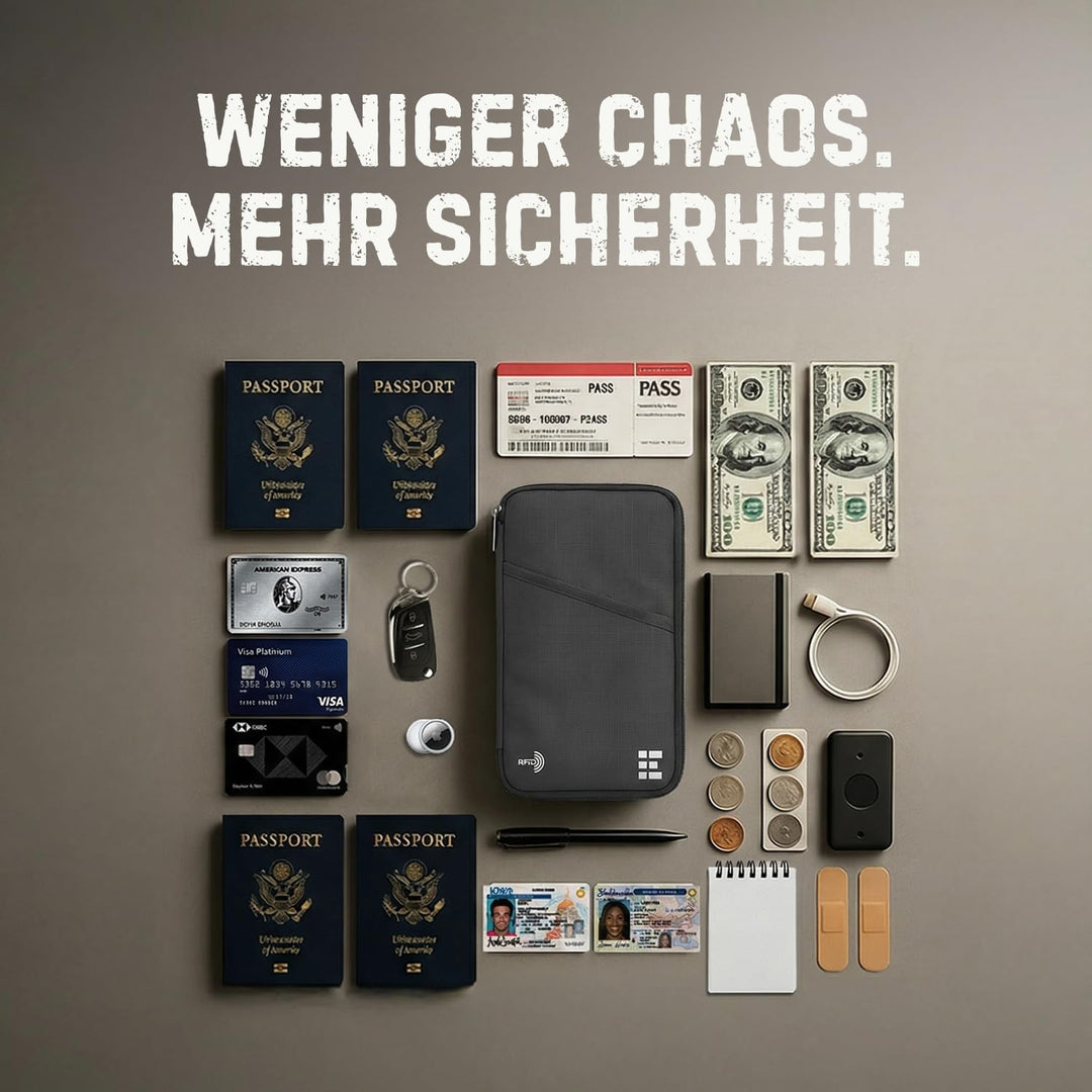 Reisebrieftasche &amp; Familienpasshalter mit RFID-Blockierung, Dokumenten-Organizer, shadow, Einheitsgr