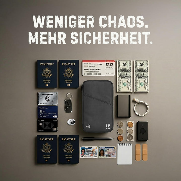 Reisebrieftasche &amp; Familienpasshalter mit RFID-Blockierung, Dokumenten-Organizer, shadow, Einheitsgr