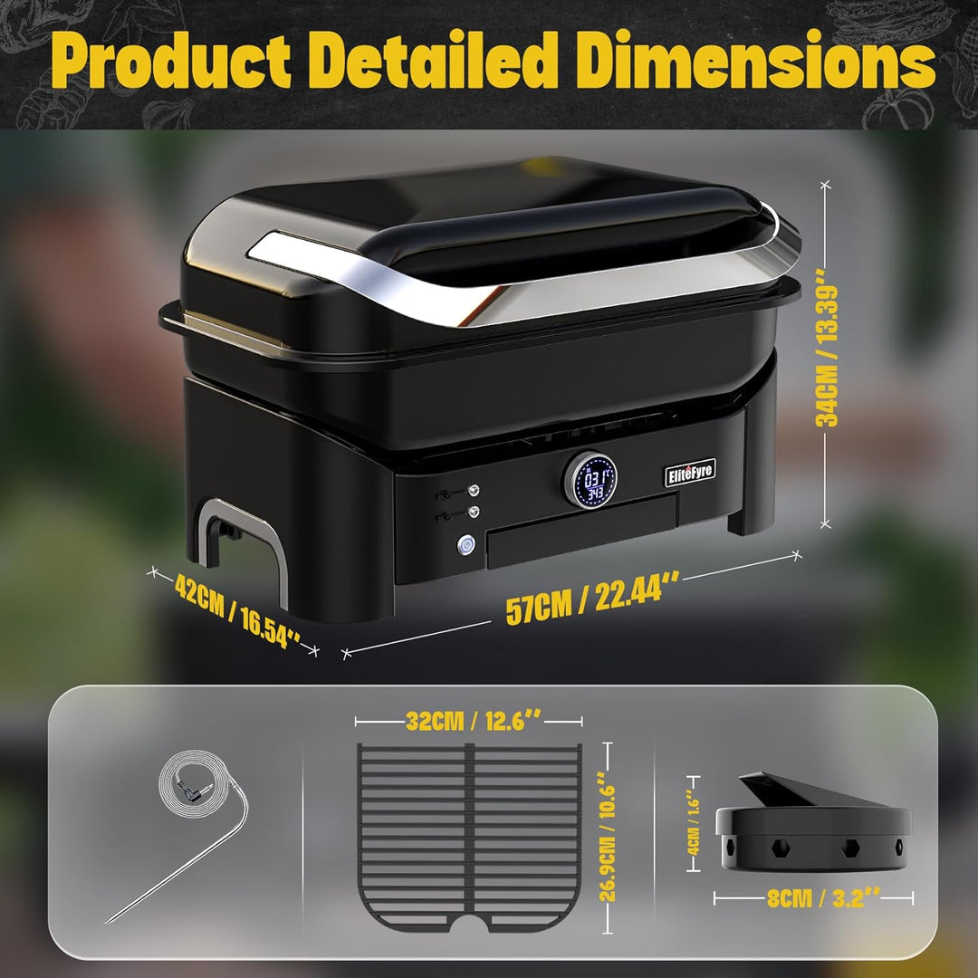 Volteq Smart Elektrogrill, 343°C Profi-Hitze in 20 Min, Tischgrill mit Fleischsonde & LED-Display, 1