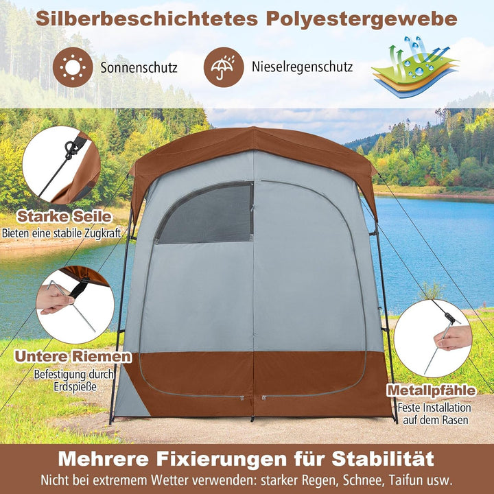COSTWAY Duschzelt mit 2 Räumen, Umkleidezelt mit abnehmbarem Regenschutz, Innentasche, Wäscheleine &amp;
