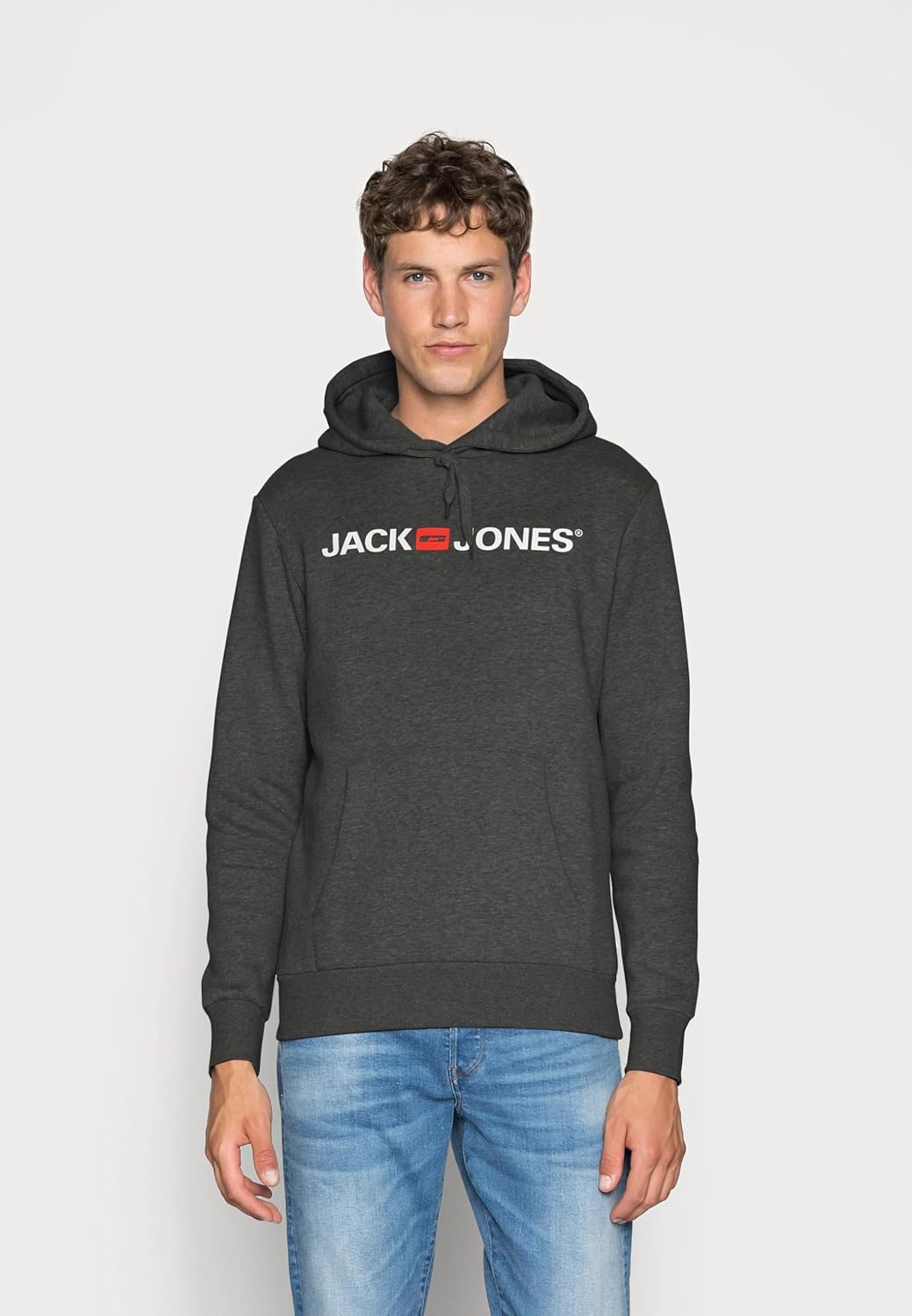 JACK & JONES Male Kapuzenpullover Logo Kapuzenpullover S Grau (Dark Grey Melange/Reg Fit - Me), S Gr