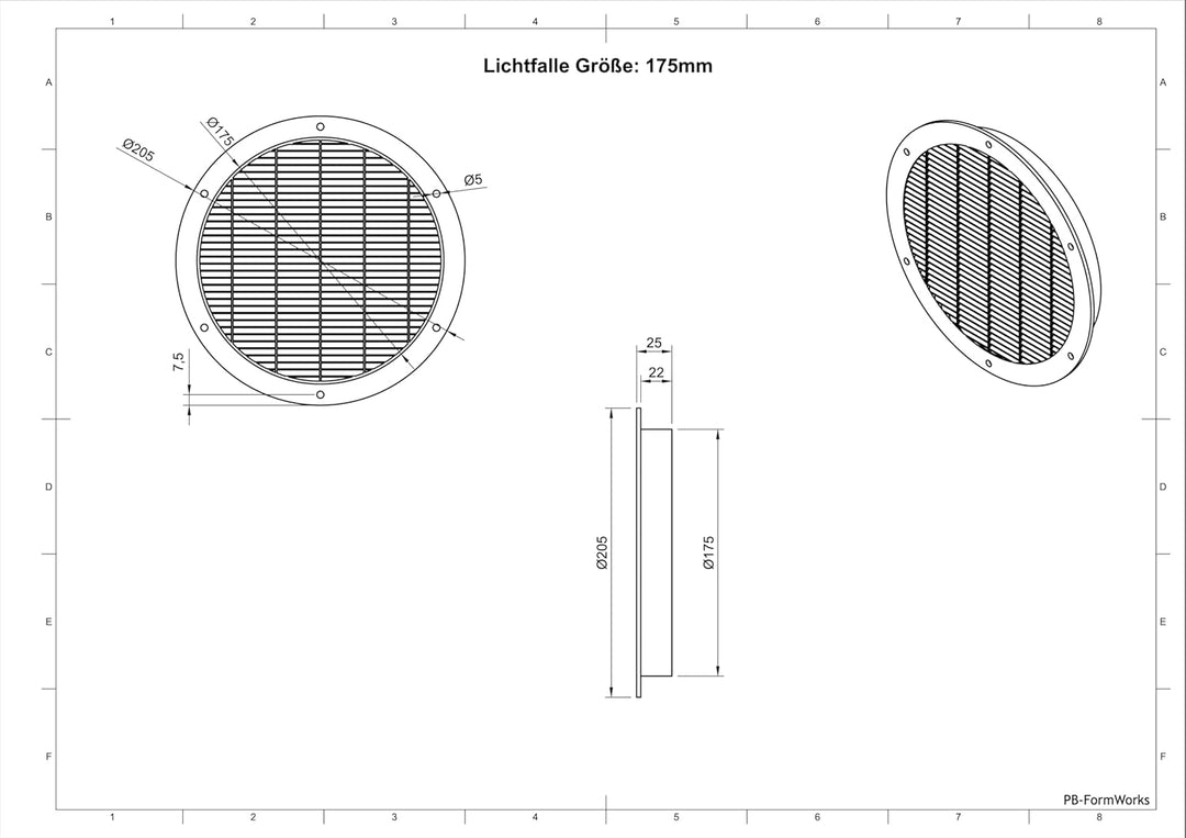 Lichtfalle 175mm, lichtdichtes Zuluftgitter, Lüftungsgitter, Lufteinlass für Growbox, Growzelt, Belü