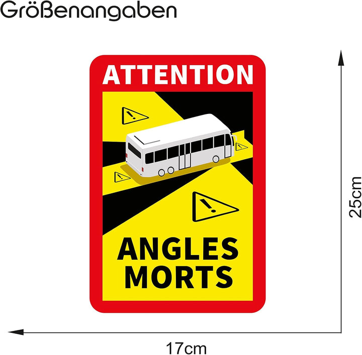 Attention Angles Morts Aufkleber je 25x17cm für Fahrzeuge Pflicht ab 3,5 t in Frankreich Warnung Tot