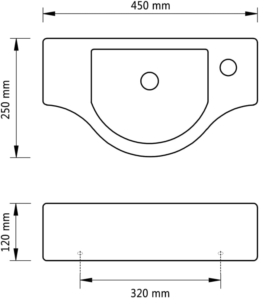 WIFESE Keramik Waschbecken mit Hahnloch Weiss 45x25x12 CM Aufsatzwaschbecken Eckig Badezimmer Möbel