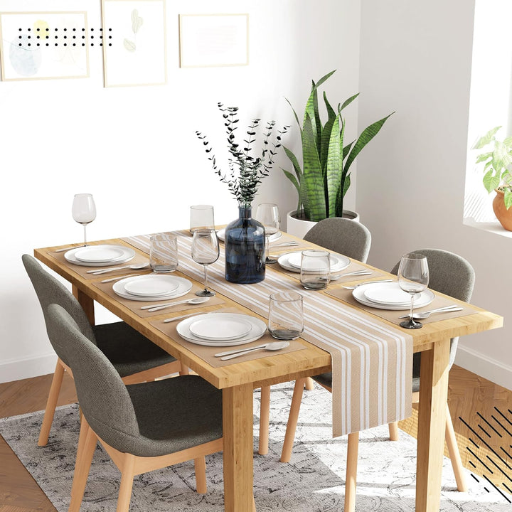 Encasa Homes Esszimmer-Set (6 Tischsets + 1 Tischläufer) | Franca Beige | Fein gerippte Baumwolle |