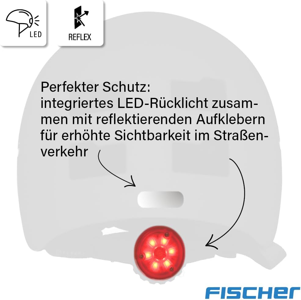 FISCHER BMX Kinder-Helm, Fahrradhelm, Radhelm, Dirt Bike Helm Plus mit integriertem LED-Rücklicht XS
